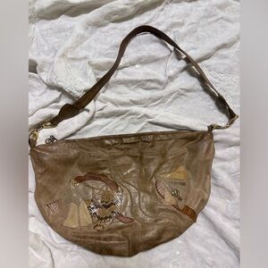 Carlo Fiori Italian Leather Patchwork Shoulder Bag - Brown